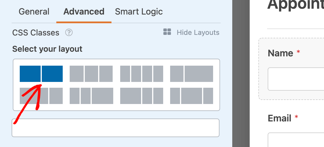 column markup into WPForms